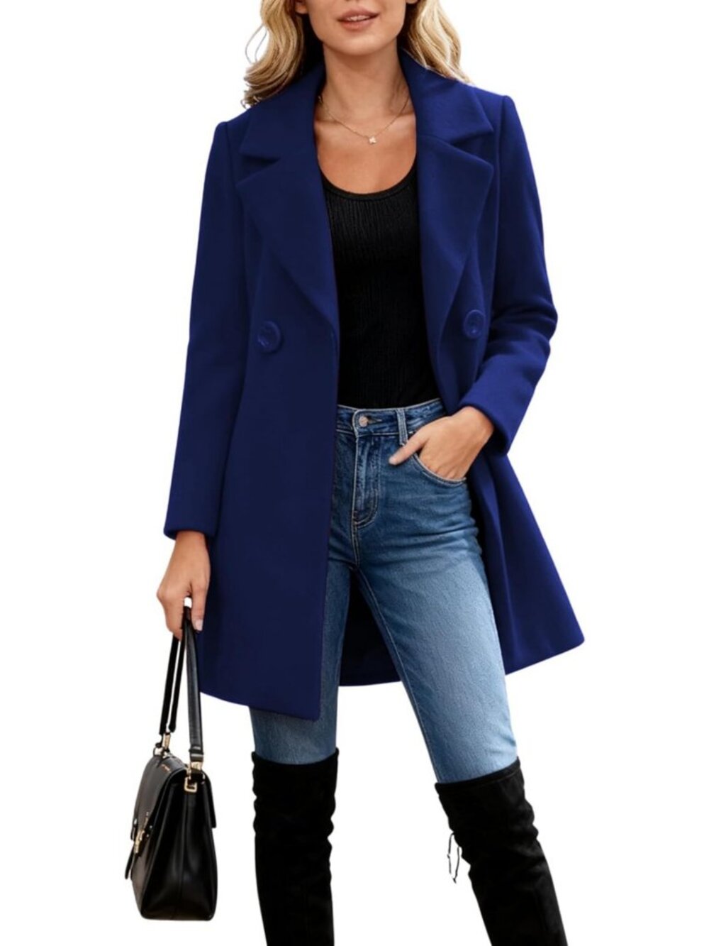 Slim Fit Warm Winter Wool Blend Pea Coat | Women's Long Sleeve Overcoat